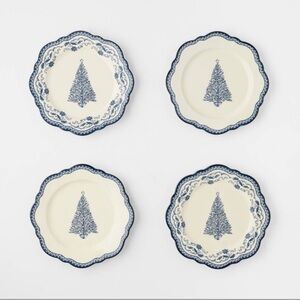 New! 4pk 8.625" Holiday Tree Design Salad Plate, Blue Pattern by Studio McGee